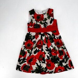 Milly MInis Floral Sleeveless Dress Red Grosgrain Ribbon Waist‎ Poppies Size 4